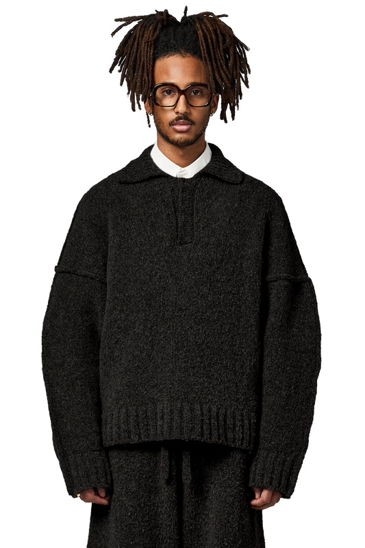 Wool-knit Polo in Night